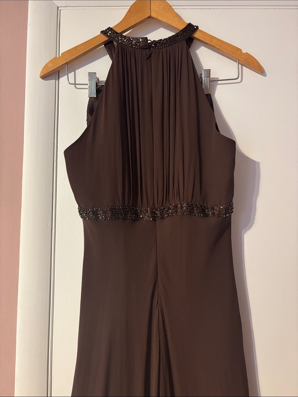Vintage Y2K Silk Beaded Brown Formal Long Dress Gala Party Special Occasion Cute - Picture 6 of 17